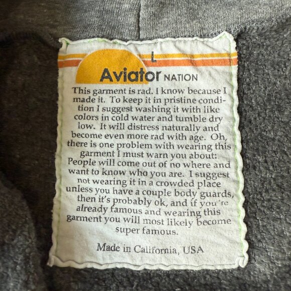 Aviator Nation Rainbow Rib Zip Hoodie in Heather Grey sz LG - Picture 6 of 6